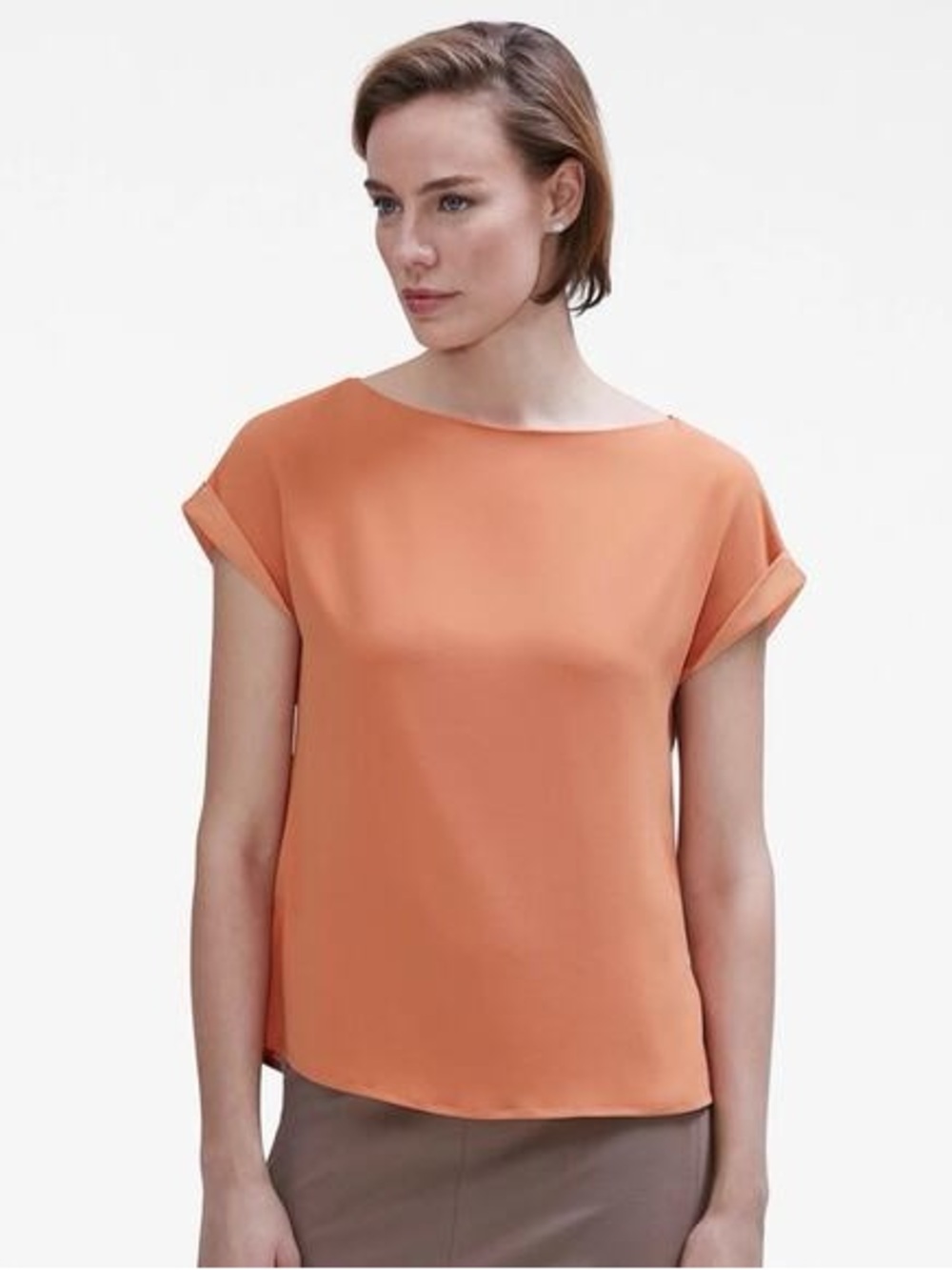 MM.LaFleur Betty Boatneck Short Sleeve Top in Persimmon Peach-Orange